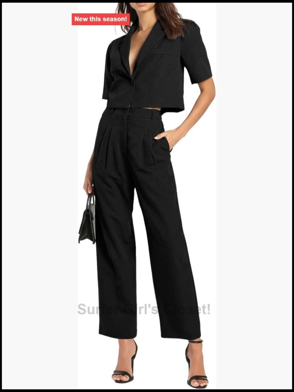 Business Suit 2 Piece Set: Short Sleeve Cropped Blazer Wide Leg Pants Office